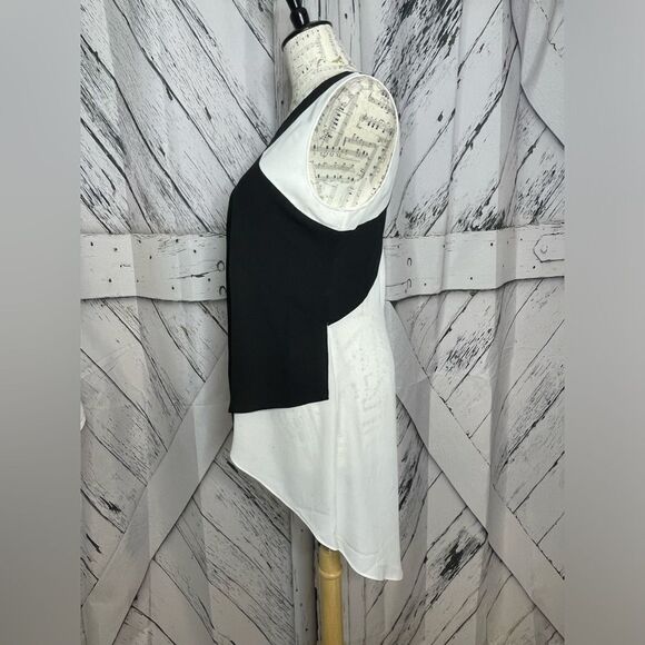 BCBGMaxazria Veronika High/Low Sleeveless Top Black White S - Picture 8 of 9